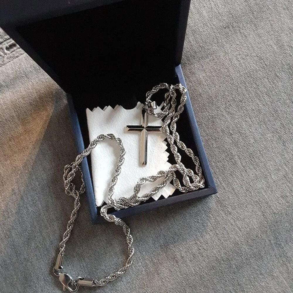 Neiman Marcus 18k White Gold on 925 Sterling Silver Cross Necklace